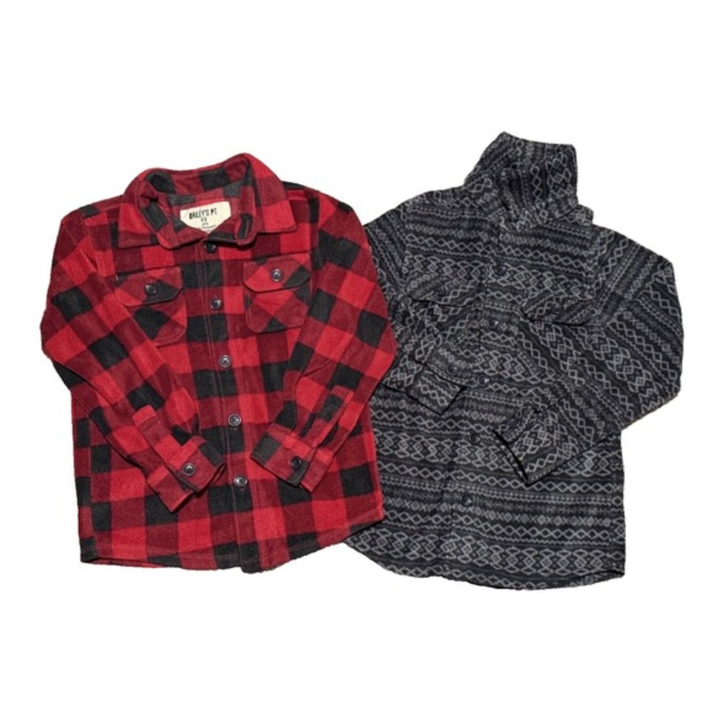 Lot of‎ 2 Bailey's PT Fleece Flannel Long Sleeve Design Black Grey Red Sz 4/5 XS